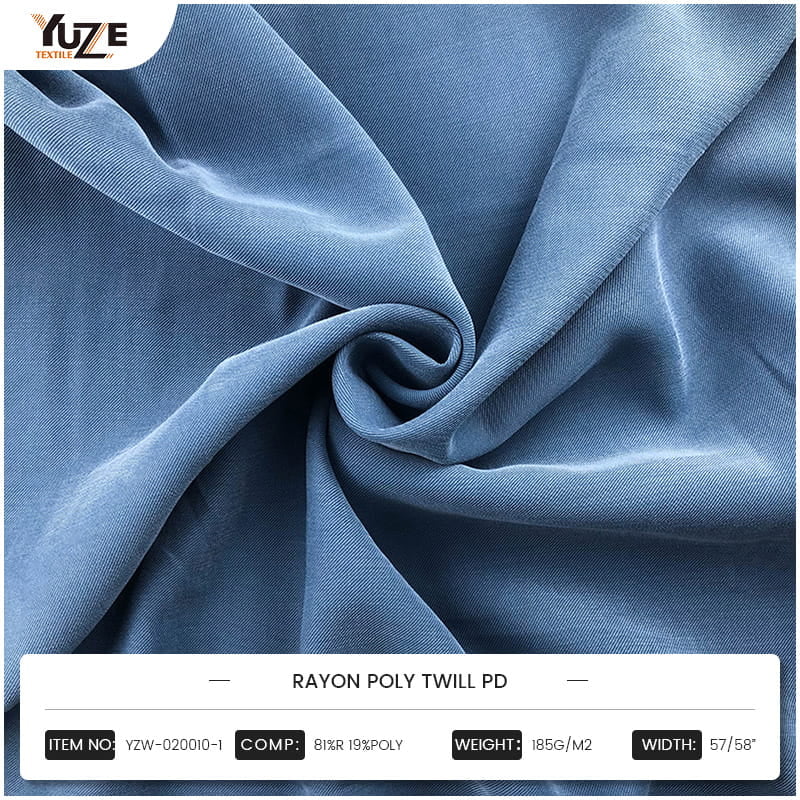 Üst düzey kumaş oluşturmak için yüksek kaliteli hammaddeler seçin: YZW-020010-1 Rayon Poly Twill PD'nin Malzeme Avantajları